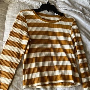 Mustard Yellow Stripped Long Sleeve Top from American Eagle